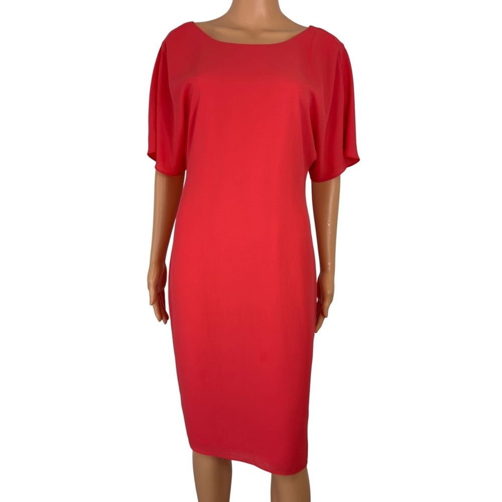 Patrizia Luca Milano Red Flutter Sleeve Sheath Dress JD 706 Womens‎ Small